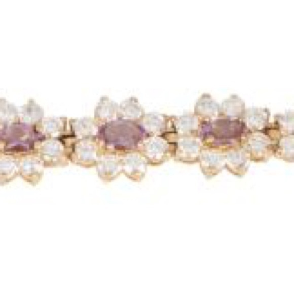 925 Stamped tennis bracelet. Purple and clear stones. 7” - Picture 3 of 15